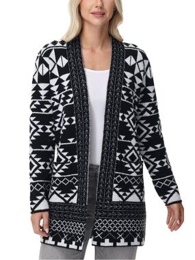 Frye Women’s Patterned Cardigan Medium Black White Open Front NWT